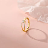 925 Silver Geometric Pearl Ring for Women Shell Bead Jewelry