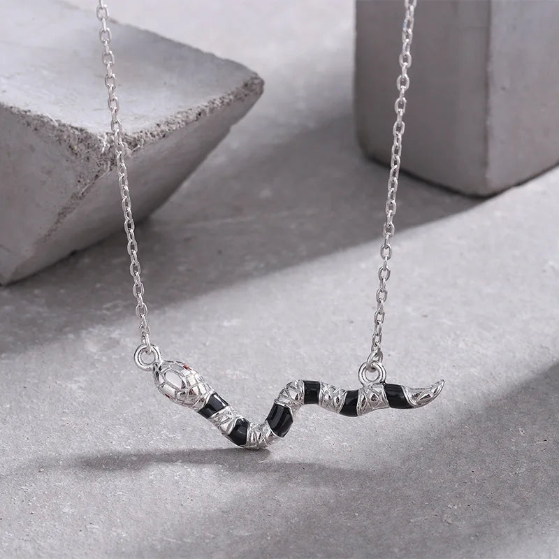 925 Silver Snake Necklace Geometric Pearl Zircon Women's Fine Jewelry