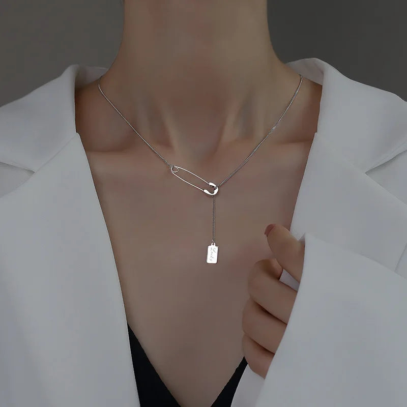925 Silver Geometric Necklace Women Pendant Clavicle Chain