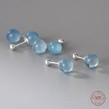 925 Silver Kyanite Stud Earrings Geometric Round Bead Feminine Piercing Jewelry