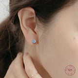 925 Silver Kyanite Stud Earrings Geometric Round Bead Feminine Piercing Jewelry