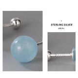 925 Silver Kyanite Stud Earrings Geometric Round Bead Feminine Piercing Jewelry