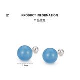 925 Silver Kyanite Stud Earrings Geometric Round Bead Feminine Piercing Jewelry