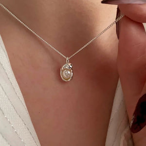 925 Silver Geometric Shape Pearl Pendant Charm Necklace