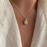 925 Silver Geometric Shape Pearl Pendant Charm Necklace