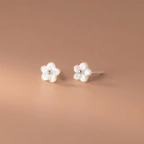 925 Silver Shell Flower Stud Earrings Geometric Design