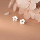 925 Silver Shell Flower Stud Earrings Geometric Design