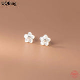 925 Silver Shell Flower Stud Earrings Geometric Design