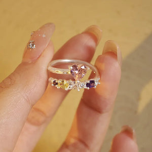 925 Silver Geometric Stone Rings Open Adjustable Couple Ring Gift