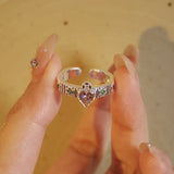 925 Silver Geometric Stone Rings Open Adjustable Couple Ring Gift