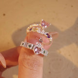 925 Silver Geometric Stone Rings Open Adjustable Couple Ring Gift