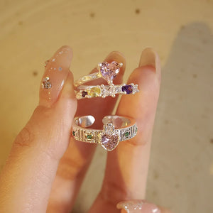 925 Silver Geometric Stone Rings Open Adjustable Couple Ring Gift