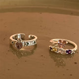 925 Silver Geometric Stone Rings Open Adjustable Couple Ring Gift