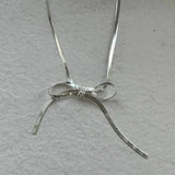 925 Silver Geometric Bow Necklace Women Engagement Jewelry