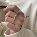 925 Silver Geometric Pearl Rings for Women Adjustable Wedding Party Ring