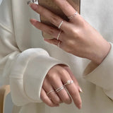 925 Silver Geometric Pearl Rings for Women Adjustable Wedding Party Ring