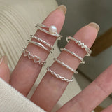 925 Silver Geometric Pearl Rings for Women Adjustable Wedding Party Ring