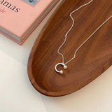 925 Silver Geometric Pearl Moon Necklace Women Engagement Jewelry
