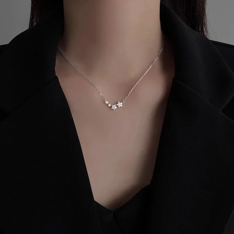 925 Silver Geometric Stars Necklace Women Engagement Jewelry