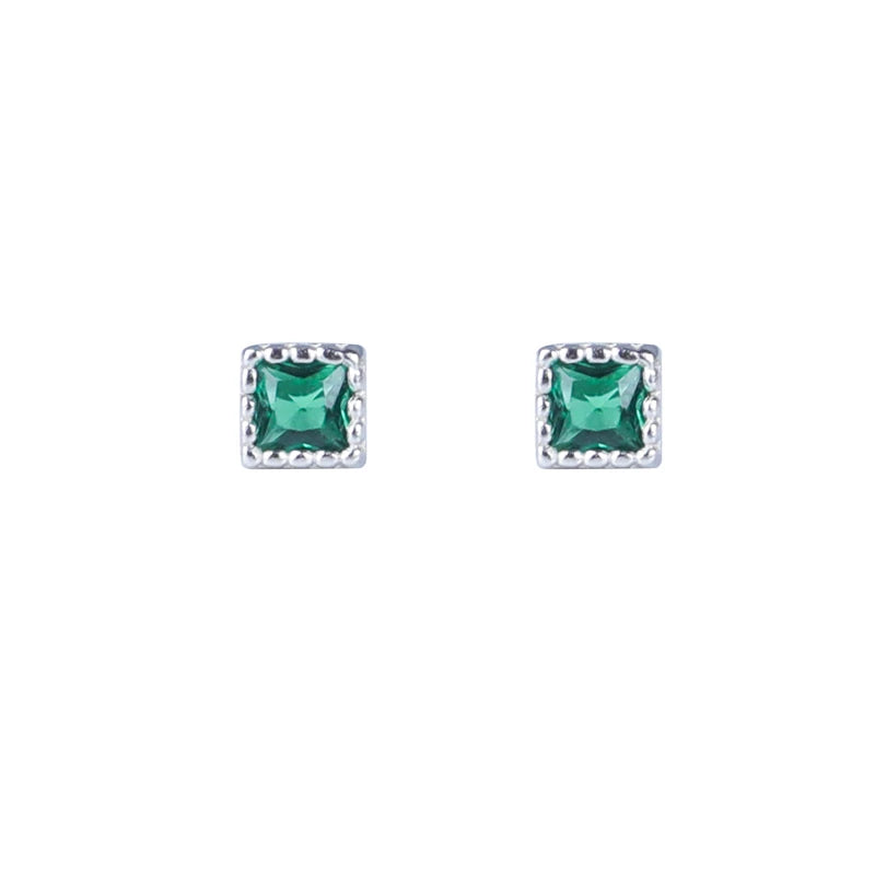 925 Silver Mini Green Cubic Zircon Stud Earrings for Men Women