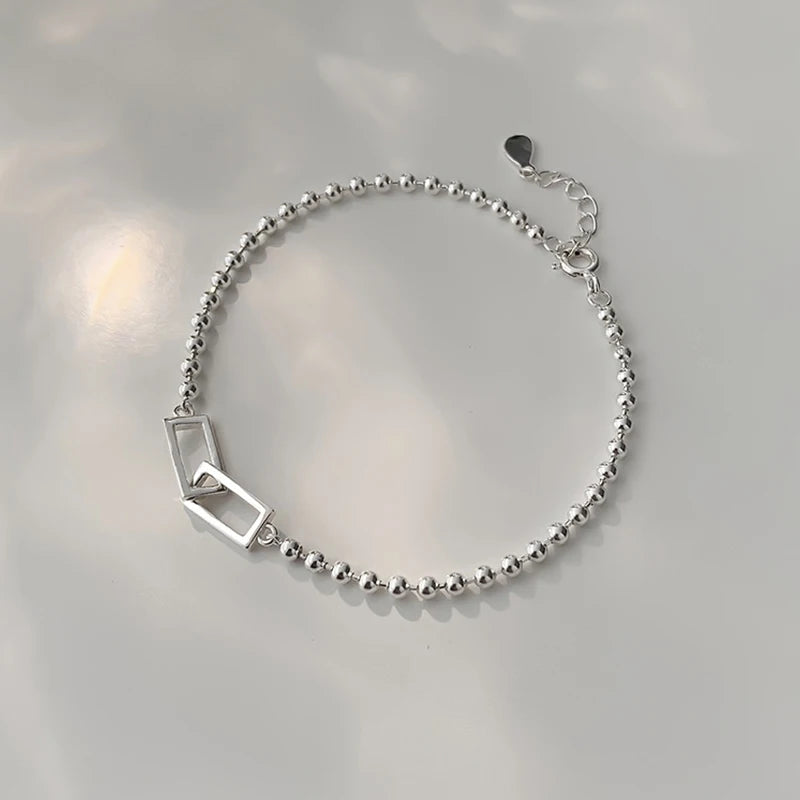 925 Silver Square Bead Bracelet Wedding Jewelry Gift