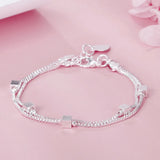 925 Silver Geometric Square Bracelet Box Chain Minimalist Jewelry