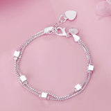 925 Silver Geometric Square Bracelet Box Chain Minimalist Jewelry