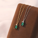 925 Silver Green Zircon Pendant Necklace Geometric Square 14K Plated Jewelry