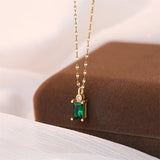 925 Silver Green Zircon Pendant Necklace Geometric Square 14K Plated Jewelry