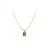 925 Silver Green Zircon Pendant Necklace Geometric Square 14K Plated Jewelry