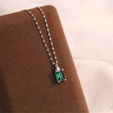 925 Silver Green Zircon Pendant Necklace Geometric Square 14K Plated Jewelry