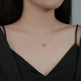 925 Silver Green Zircon Pendant Necklace Geometric Square 14K Plated Jewelry