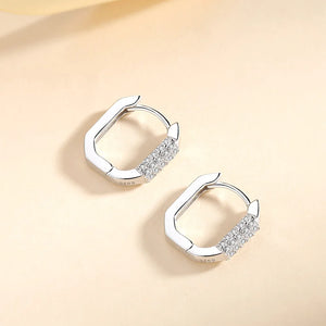 925 Silver Square Zircon Hoop Earrings Rose Plating