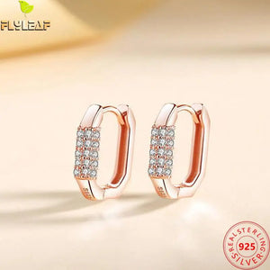 925 Silver Square Zircon Hoop Earrings Rose Plating