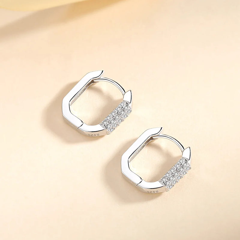 925 Silver Square Zircon Hoop Earrings Rose Plating