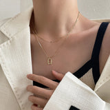 925 Silver Square Pendant Double Layer Necklace