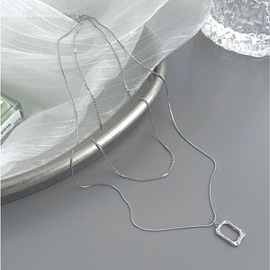 925 Silver Square Pendant Double Layer Necklace