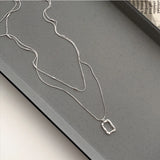 925 Silver Square Pendant Double Layer Necklace