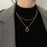 925 Silver Square Pendant Double Layer Necklace