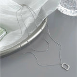 925 Silver Square Pendant Double Layer Necklace