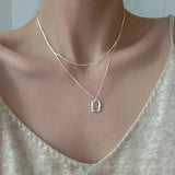 925 Silver Square Pendant Double Layer Necklace