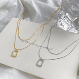925 Silver Square Pendant Double Layer Necklace