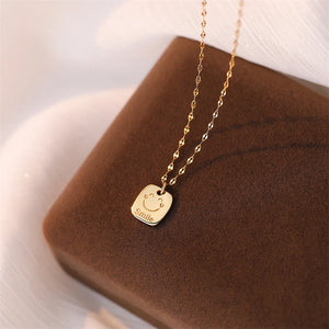 925 Silver Square Smiley Face Necklace Party Gift