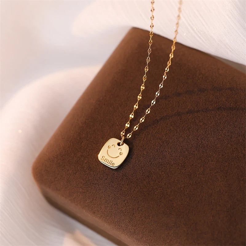 925 Silver Square Smiley Face Necklace Party Gift