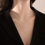 925 Silver Geometric Tassel Necklace Y-Shaped Collar Chain Long Sweater Chain