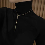 925 Silver Geometric Tassel Necklace Y-Shaped Collar Chain Long Sweater Chain