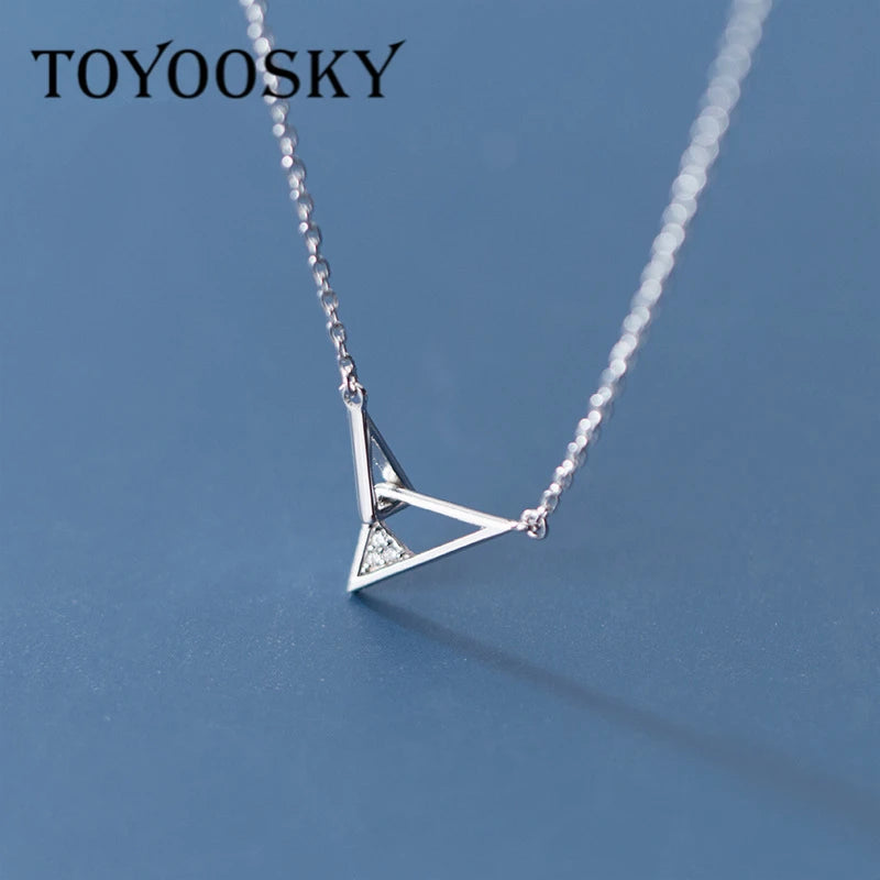 925 Silver Triangle Pendant Choker Necklace Minimalist Jewelry