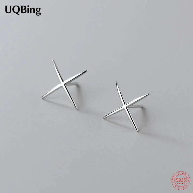 925 Silver X Shape Cross Stud Earrings for Women