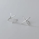 925 Silver X Shape Cross Stud Earrings for Women
