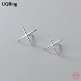 925 Silver X Shape Cross Stud Earrings for Women